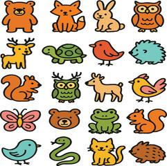 Naklejka premium Cute Cartoon Animal Set with Funny Pets and Zoo Creatures Illustration