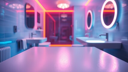 White table for product display on the blurred bathroom background