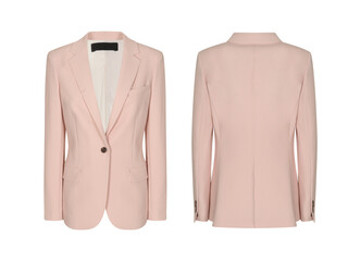 Women's blazer coat winter jacket, front and back view, pink blazer jacket mockup, transparent...