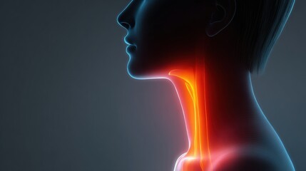 Obraz premium Sore Throat Concept Showcasing Animated Throat Glow Against a Minimalist Background for Health Awareness