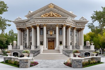 Obraz premium Elegant stone facade with symmetrical columns high resolution picture
