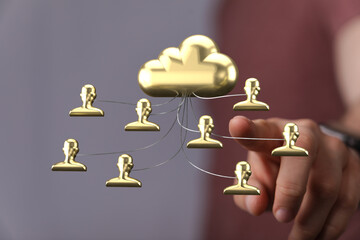 Gold cloud icon symbolizes secure data storage and user access. Ideal for technology, business, and...