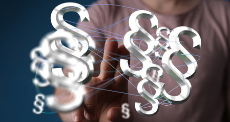 Abstract 3D rendering of paragraph symbols interconnected, symbolizing legal networks and...