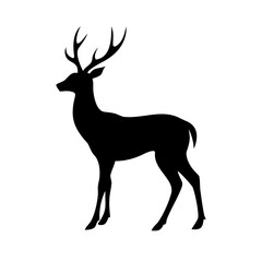 Fototapeta premium Black silhouette of a noble deer with large antlers standing in profile, symbolizing wildlife, forest animals, hunting, and nature themes. Ideal for logos, designs, and outdoor projects.