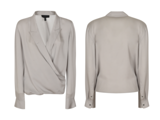 Women's blazer coat winter jacket, front and back view, gray blazer jacket mockup, transparent background, clipping path