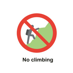 No Climbing sign with a silhouette of a hiker on a green hill. Flat vector illustration isolated on a transparent background.