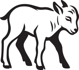 Baby goat line art black and white cute design, Adorable baby goat vector illustration