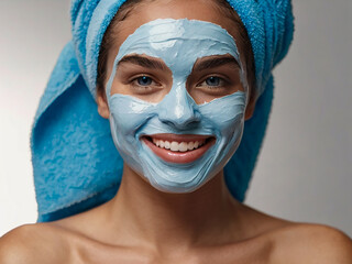 Young woman with blue facial mask. Created using generative AI tools