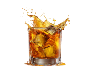 Capture the moment of ice's dramatic plunge, creating a captivating explosion of flavors in a crystal glass. 