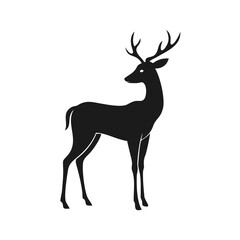 Fototapeta premium Black silhouette of a graceful deer with antlers looking backward, symbolizing wildlife, forest nature, hunting, and outdoor themes. Ideal for logos, designs, and nature-inspired projects.