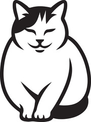 Happy cat black and white vector illustration, Cheerful feline sketch in minimalist style