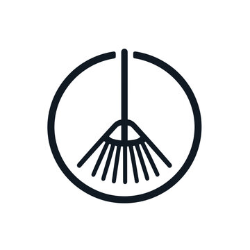 Rake illustration in a circular design for gardening and landscaping services