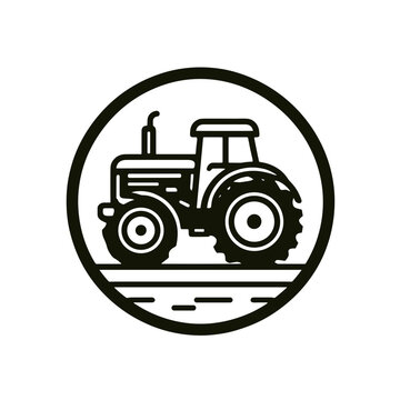 Tractor illustration in a circular frame for agricultural use and farming inspiration