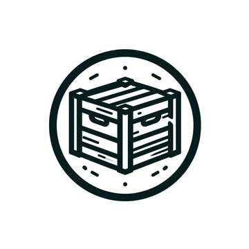Wooden crate illustration in a circular design for agricultural and artisan contexts
