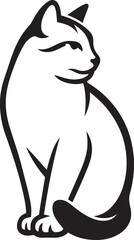 Seated cat black and white illustration design, Calm cat line art for pet lovers