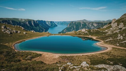 Fototapeta premium Stunning azure pools along the mountain path to the famous cliff