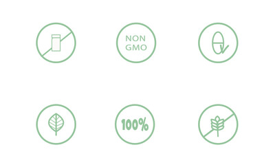 products sticker, label, badge and logo.eps NONGMO, 100%,Eco, bio, organic and natural products sticker, label, badge and logo. 
Ecology icon. Logo template with green leaves for organic and eco frie