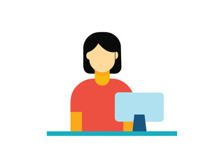 girl with laptop  on icon vector art on white background 