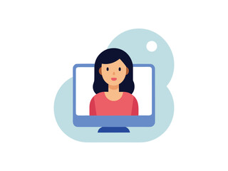 young woman with computer  on icon vector art on white background 