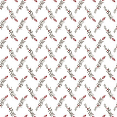 Seamless Pattern of Red and Brown Botanical Leaves on White Background