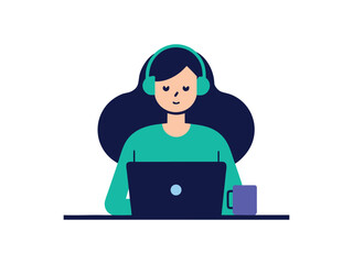 business woman working on laptop  on icon vector art on white background 