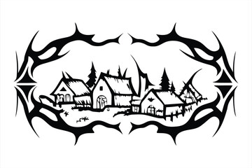 Black and white Tribal village vector