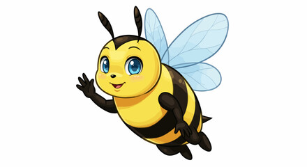 Fototapeta premium Cute Cartoon Bee with Large Eyes and Wings in Flight