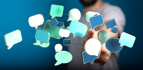 Abstract image of interconnected speech bubbles, symbolizing global communication and networking.