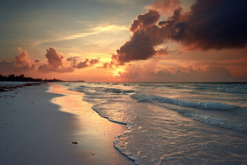 Obraz premium capture breathtaking beauty of sunsets over ocean waves in different countries showcasing vibrant hues and