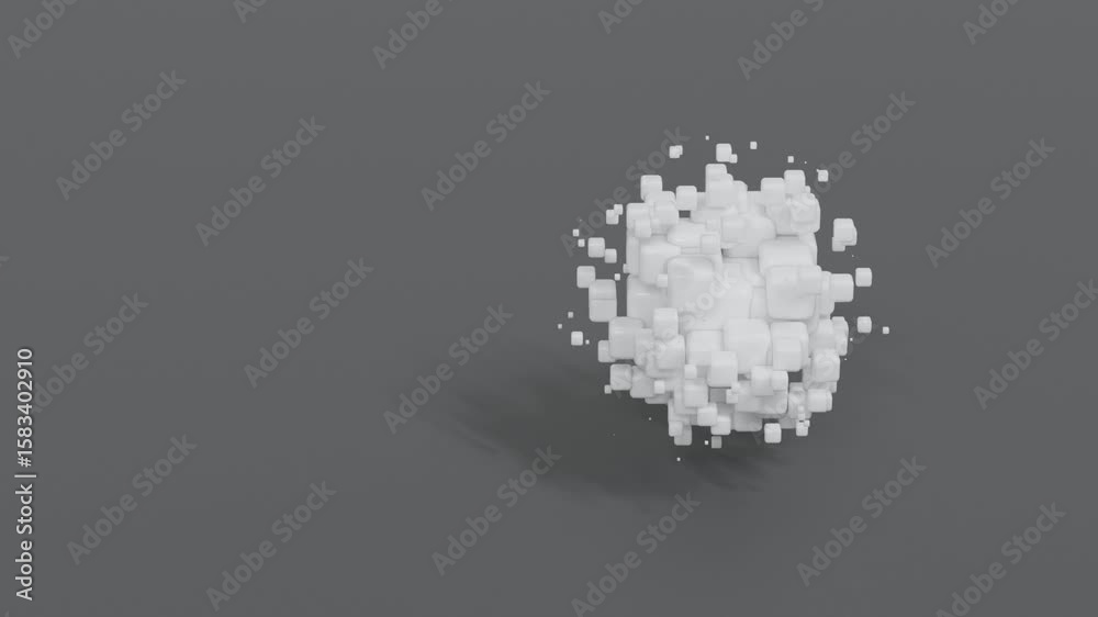 Wall mural modern 3d abstract background featuring spherical cloud made of multiple white cubes of different si