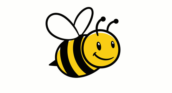 Smiling Cartoon Bee with Black Stripes and Antennae