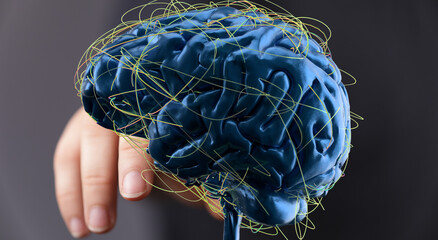High-resolution 3D render of human brain with neural pathways. Ideal for medical, science, or...