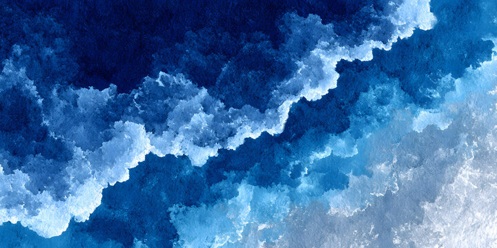 Dirty blue, navy pattern. Grunge texture seamless background. Watercolor endless repeat backdrop. tye die pattern. Sea, ocean texture. beautiful dark gradient hand drawn grunge background.