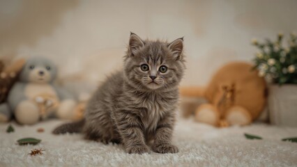 Charming playful gray kitty. Unique breed youngster.