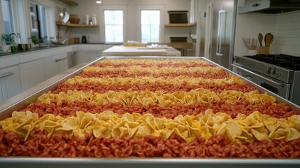 Colorful Display of Nachos and Ingredients in Modern Kitchen Setting