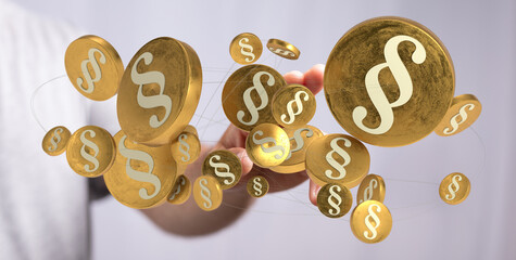 Abstract image of golden paragraph symbols, representing law, justice, and legal concepts.