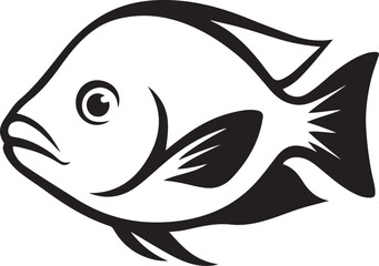 Fish silhouette simple black and white art, Minimal marine life vector illustration