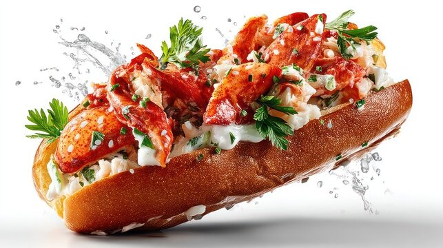 Delicious lobster roll with fresh herbs and creamy sauce.