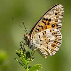 Close-up of a beautiful butterfly perched on a plant, showcasing intricate patterns and colors.
