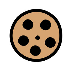 A round chocolate chip cookie with several dark chocolate chips.