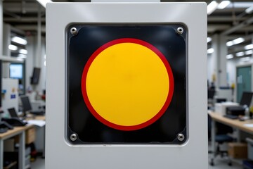 Emergency Stop Button: The image showcases an emergency stop button, a vital safety device with a prominent yellow circular design, signifying immediate cessation of machinery operations.