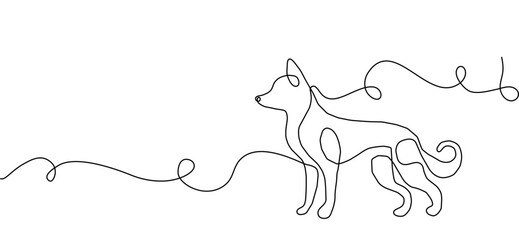 Dog outline line continuous one pet animal puppy illustration silhouette art. Line outline dog abstract vector doodle logo drawing sketch linear icon happy dachshund simple white background cute walk.