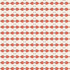 Heart-inspired repeating pattern with red and black shapes and tiny dotted accents. A charming retro textile or background design with a playful touch.