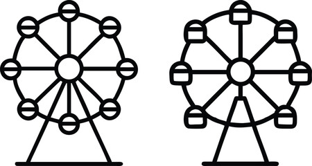 Two Ferris Wheel Illustrations: Simple Line Art Design for Amusement Park, Carnival, or Fair Theme