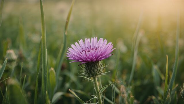Up-close shot of a Centaurea bloom prospering in an open field