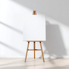 Blank Canvas on Wooden Easel with Shadow Patterns white
