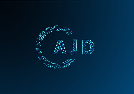 AJD low poly letter logo vector design. AJD lower poly logo design. AJD unique low poly logo design.