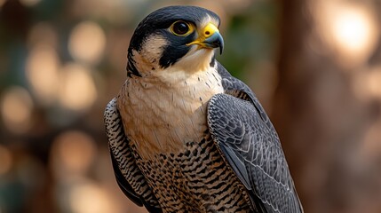 Peregrine falcon portrait sharp yellow beak, intense gaze