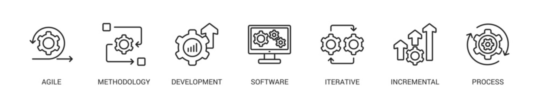 Scrum Development Line Icon Set. Vector Illustration Concept With Some Icons. Designed In Line Style