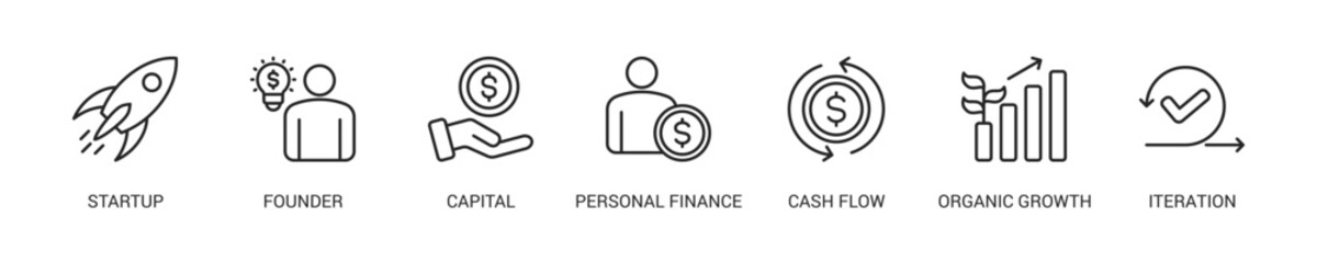 Bootstrapping Line Icon Set. Vector Illustration Concept With Some Icons. Designed In Line Style